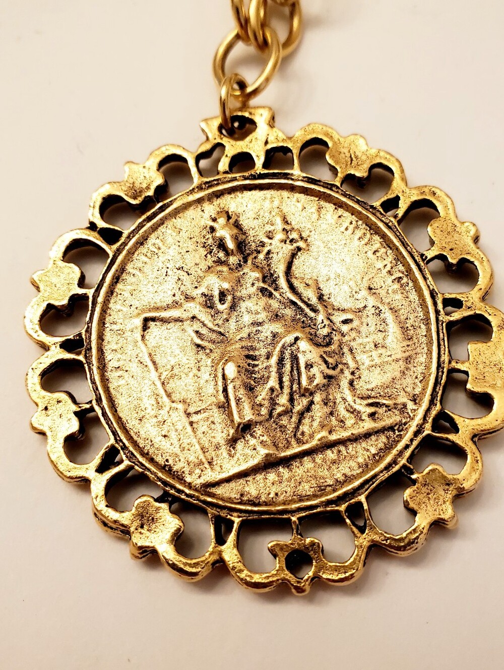 YOCHI NY Gold Tone Vintage Style Medallion Pendant Necklace, 18 inch Chain, $138 - Picture 5 of 5